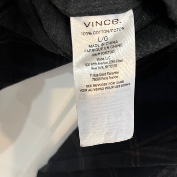 Vince Men's NWT Windowpane Long Sleeve Button down shirt navy Sz Large - Picture 3 of 5